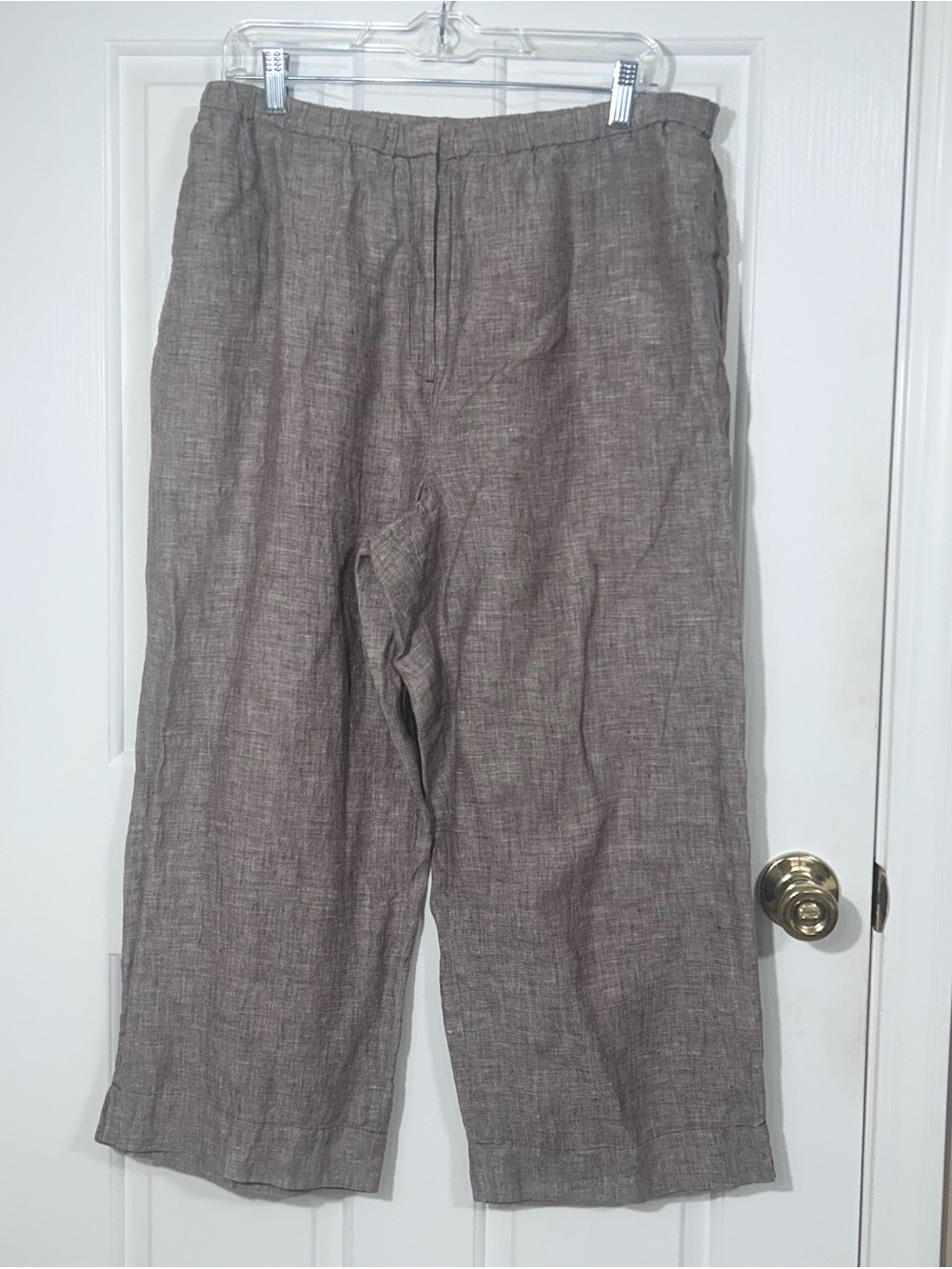 Preston & York Siena Linen Wide Leg Pants Womens L Brown Elastic Waist Trousers